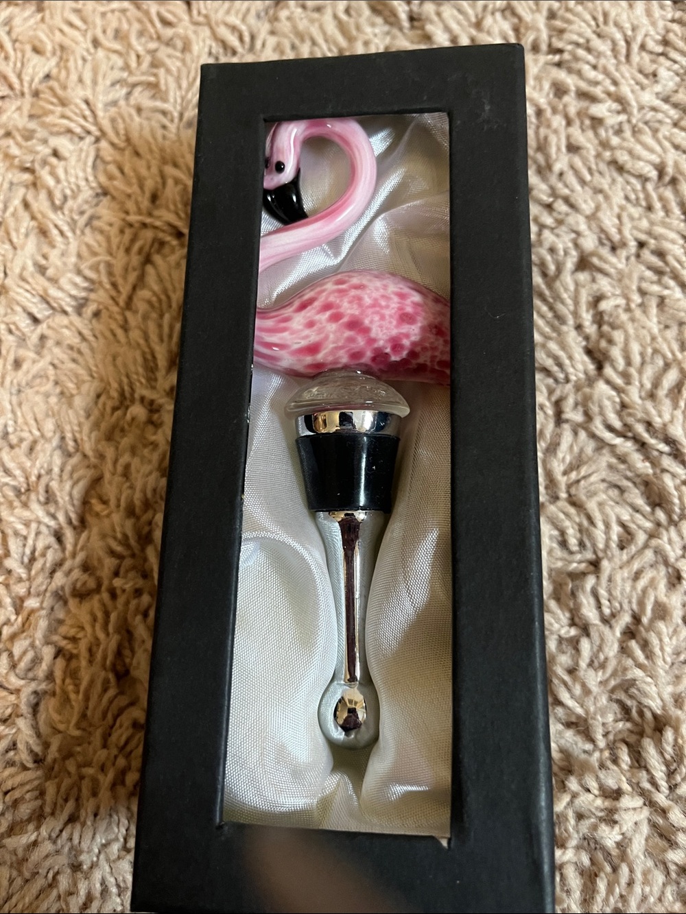 Pink Flamingo Glass Wine Stopper with Silver-Tone Accents
